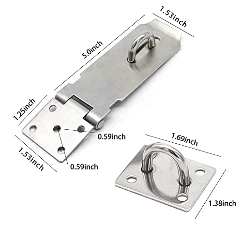 Door Locks Hasp Latch, 5 Inch Stainless Steel Safety Packlock Clasp Hasp Lock Latch, Extra Thick Gate Lock Hasp with Screws Brushed Finish 2 Pack (5inch)