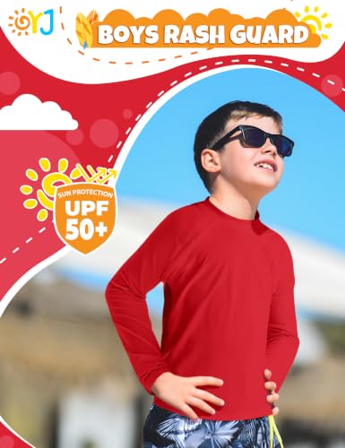 OYJ Boys Rash Guard Swim Shirt Long Sleeve UPF 50 SPF Toddler Kids Youth 2T-6Y Red