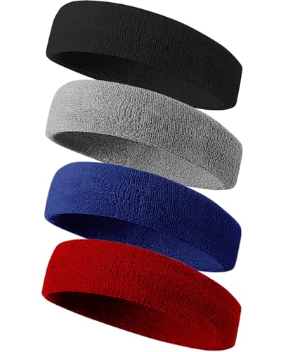 High-Absorbent Sweatbands for Men & Women - One Size, Black/Gray/DP Blue/Maroon