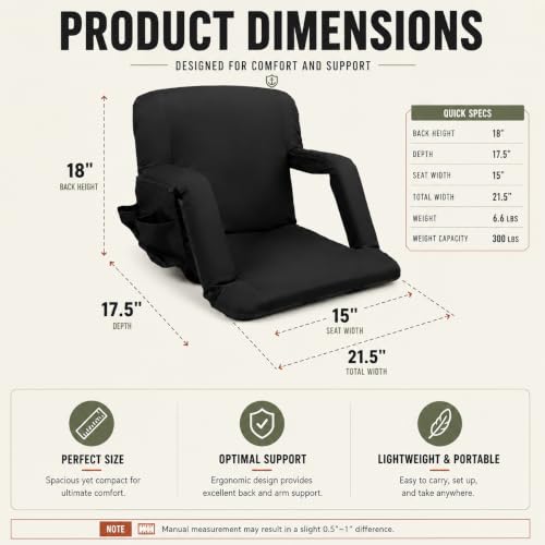 Extra Wide Stadium Seats with Thick Cushion & Back Support - Black 2-Pack