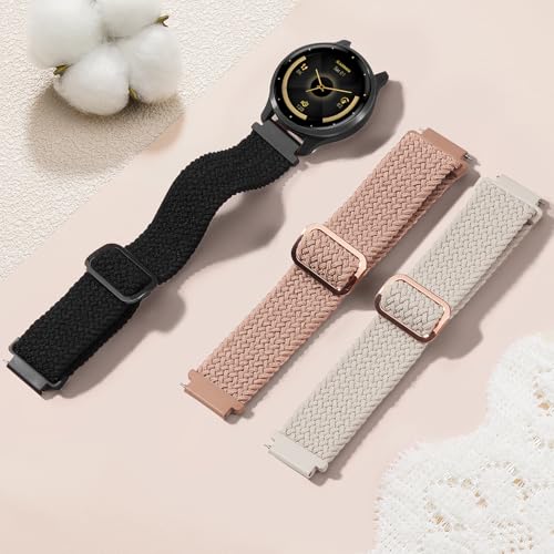 18mm Braided Elastic Watch Bands - 3 Pack Nylon Quick Release - Black+Pink+Apricot