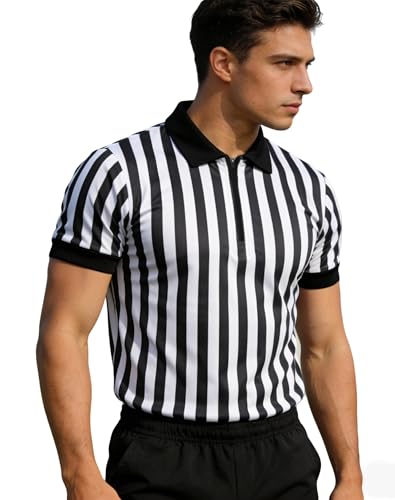 Premium Referee Shirt - Men's & Women's Zipper Jersey - Black & White - X-Large