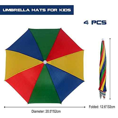 Kids & Adults 4 Pack Hands-Free Rainbow Head Umbrella Hats