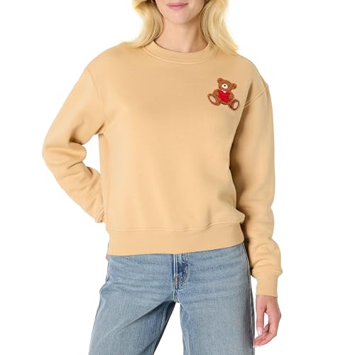 Relaxed Fit Women's Drop Shoulder Crewneck Sweatshirt - Light Camel, X-Large
