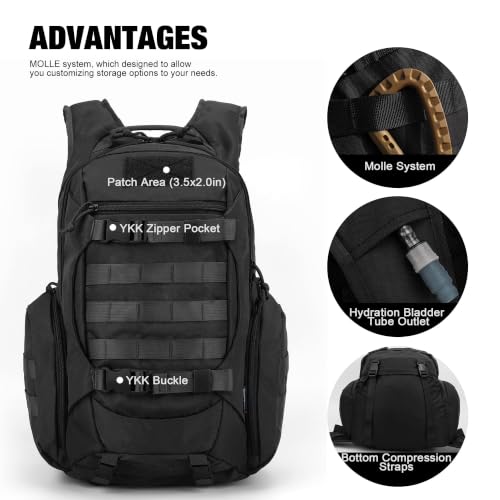 Mardingtop 28L Black Tactical Molle Backpack for Hiking & Outdoor Activities