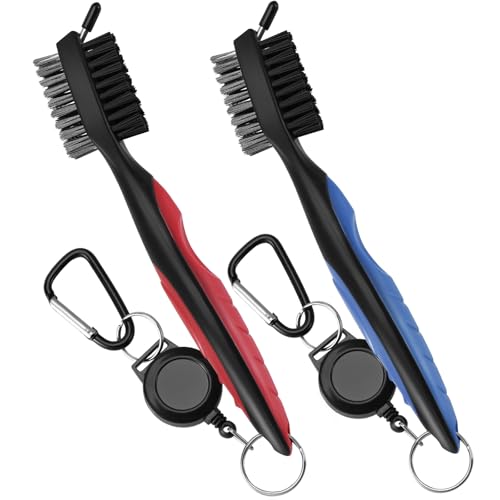 Golf Club Cleaning Brush Set - 2 Pack with Retractable Zip-line