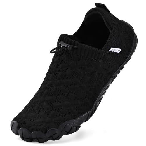 WateLves Water Shoes for Women Men Wide Toe Quick-Dry Anti-Slip Beach & Pool Shoes, Black, 8 Women / 7 Men