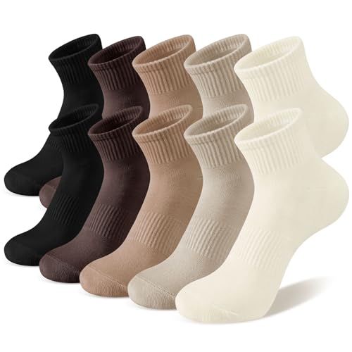 COZYOFFI Natural Ankle Socks Women 10 Pairs Cotton Athletic Socks, Size 6-11, Natural Color