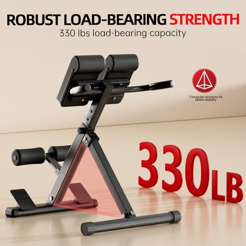 Adjustable Hyperextension Bench - Foldable Roman Chair for Glutes, Hamstrings & Lower Back - Black, Medium