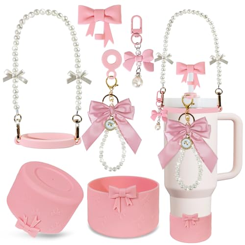 Stanley Cup Accessories Set - Pink Pearl: Straw Cover, Boot, Handle Strap & Charms