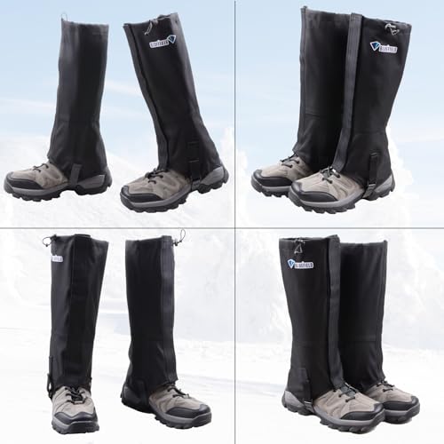 Waterproof Hiking Gaiters - Ankle Leg Guard Covers - Black - X-Large