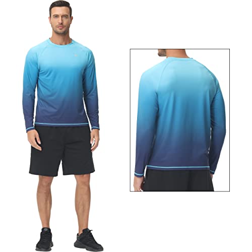 Men's Long Sleeve Rashguard - UPF 50+ Sun Protection, Large - Blue Gradient