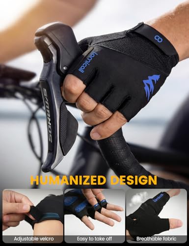 Lamicall Blue Large Bike Gloves for Men & Women - Breathable Shock-Absorbing Cycling Gloves