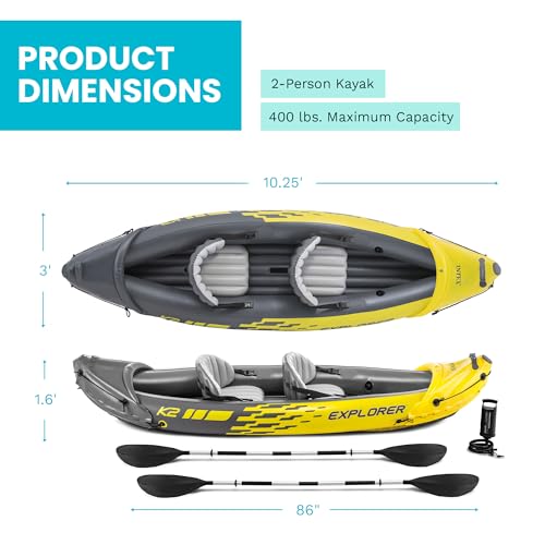 Explorer K2 Inflatable Kayak Set for 2 - Includes Oars & Pump