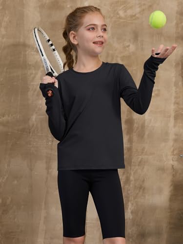 ZDC Girls Long Sleeve Athletic Tee 9-10 Years Black Quick Dry Sports Top