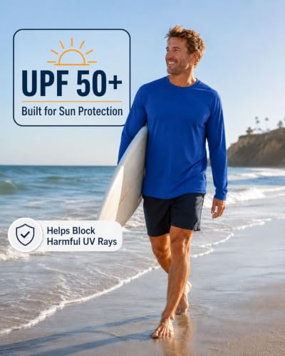 XWC Men's Large 5 Pack Long Sleeve Sun Protection Workout Shirts - Quick Dry, UPF 50+