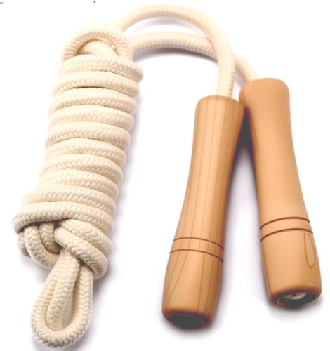 Kids Adjustable Jump Rope - Wooden Handle, Cotton Braided - White