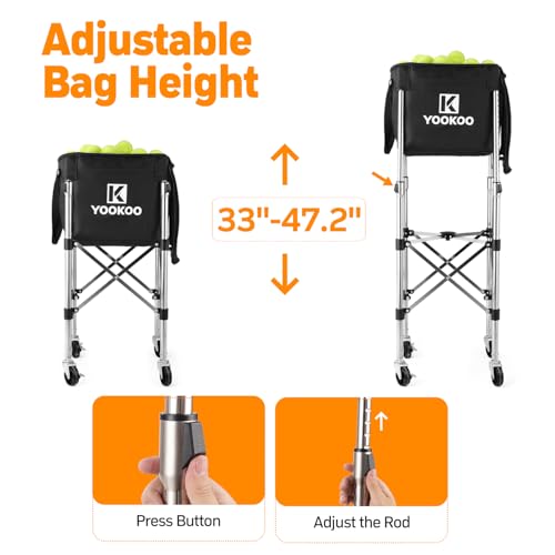 Tennis Ball Hopper for 200 Balls - Adjustable 33-47" Height