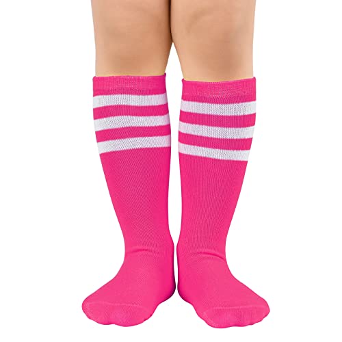 Knee High Soccer Socks for Kids - Rose Pink & White, 3-6 Years