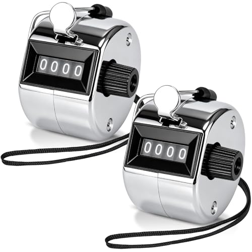 2 Pack Mechanical Hand Tally Counter - 4-Digit Metal Clicker with Lanyard