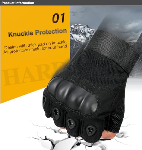 Fingerless Workout Gloves for Men - Knuckle Protection, Black, Large