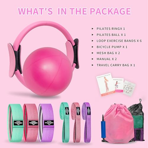 Pilates Essentials Kit for Home Workouts - 8pcs Pink Set