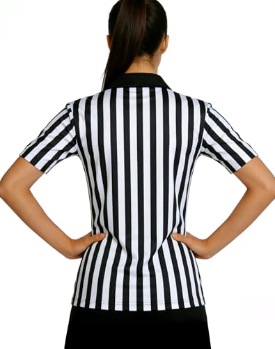 Women's Referee Shirt - Black & White Zipper Jersey - Large