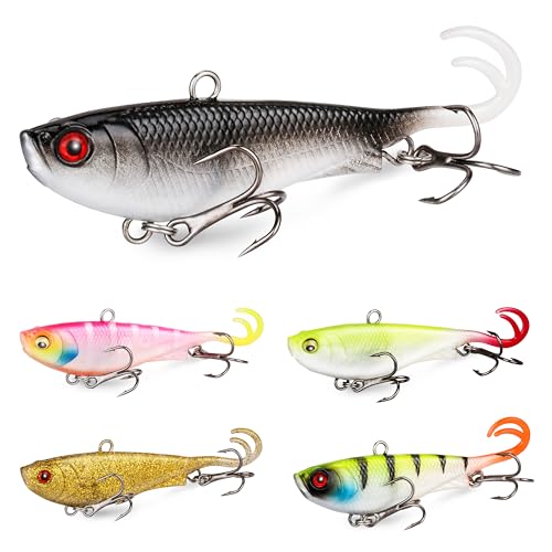 Pre-Rigged Soft Fishing Lures, Jig Head Paddle Tail Swimbaits - 5 Pack, 3/8oz