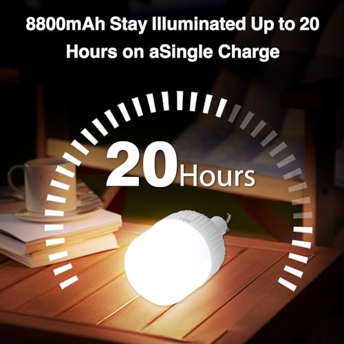 Camping Lantern LETOUR Dimmable 8800mAh LED Light Bulb 5 Lighting Modes Rechargeable Hanging Tent Light 5000 Lumen Portable Emergency Lantern Power Failure Emergency Survival Kits Snowstorm