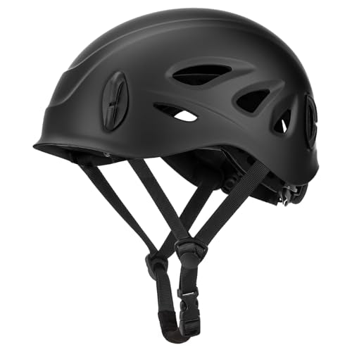 OutdoorMaster Rock Climbing Helmet for Adults Black – Adjustable, CE EN12492 certified