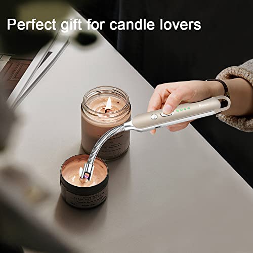 SUPRUS Electric Rechargeable Arc Lighter with LED Battery Display — Gold, 3 Packs, 360° Bendable Neck