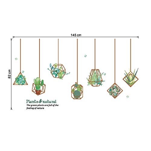 Hanging Geometric Plant Wall Decals Succulent Pot Wall Stickers Removable Art Murals for Bedroom Living Room Offices Classroom Decoration