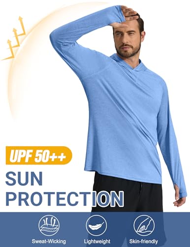 COOFANDY Men's UPF 50+ Light Blue UV Sun Protection Fishing Hoodie - Medium