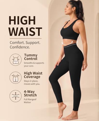 High Waisted Buttery Soft Leggings for Women - No Pocket, Black, Large-X-Large