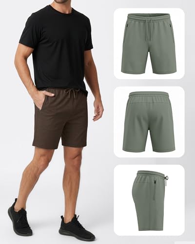 Pure Champ Athletic Shorts for Men 3 Pack 8" Gym Shorts with Zipper Pockets, Size S-3XL, Variation: Set5 / Medium