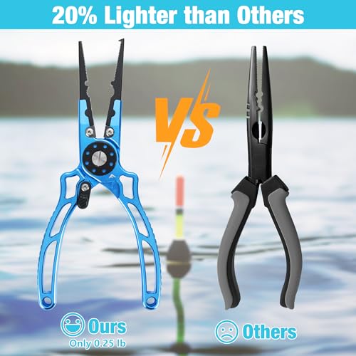 FLISSA 8-inch Aluminum Saltwater Fishing Pliers with Titanium Jaw & Line Cutters