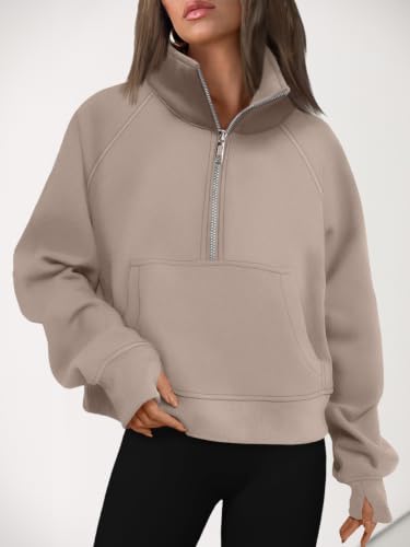 Half Zip Fleece Pullover Sweatshirt - Medium Coffeegrey