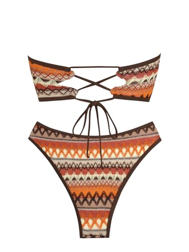 ZAFUL Women Strapless Bandeau Bikini Set Medium / 0-3 Brown - 2 Piece Swimwear