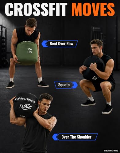 Fitarc 50LB Black Sandbag for Weight Training & Cross-Training - Durable Fitness Bag