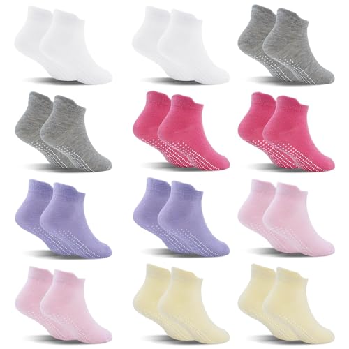 SkiBeaut 12 Pairs Toddler Non-Slip Socks with Grips for Girls & Boys 1-3T - Anti-Skid Kid Socks