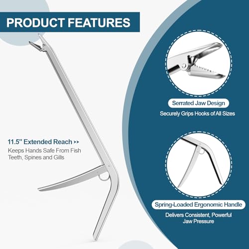 11.5-Inch Stainless Steel Fishing Hook Extractor - Serrated Jaw Dehooker