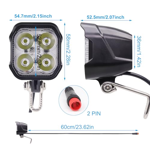Zaisport 2 Pin Male Electric Bicycle Headlight Connector - 400 Lumens, 24V-48V Compatible