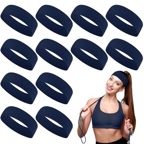 Hotop 12 Pack Navy Blue Sport Headbands Elastic Sweatbands for Women