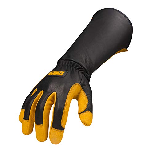 DEWALT Premium Leather Welding Gloves, Fire/Heat Resistant, Gauntlet-Style Cuff, Elastic Wrist