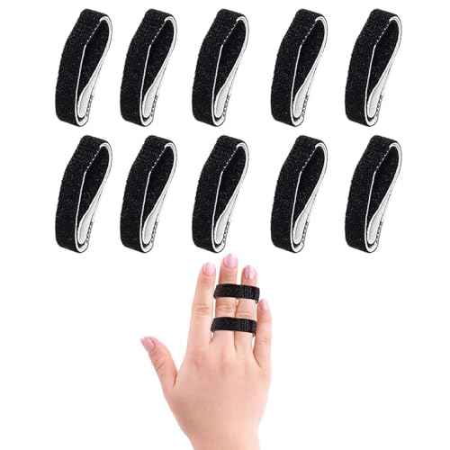 Finger Straps Buddy Tape 10 Pack - No Slip Padded Support for Injured Fingers - One Size / Black