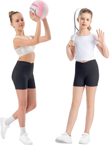 High Waisted Girls' Cross Waist Biker Shorts - Medium, Black