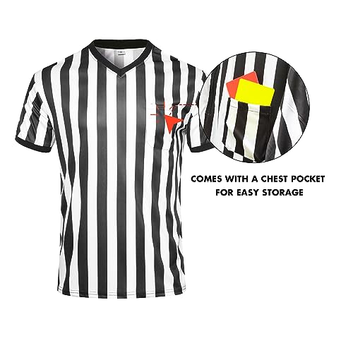 Men's Referee Shirt - Black & White Stripes, Large V Collar