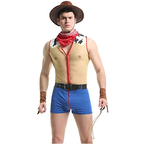 Men's Western Cowboy Costume Set - Sexy Lingerie Outfit, X-Large Yellow