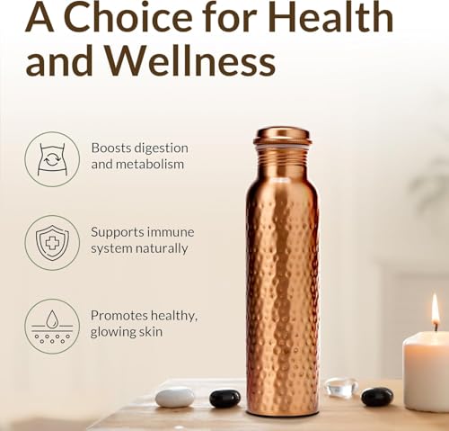 Pure Copper Water Bottle 34oz with Carry Bag & Brush - Eco-Friendly & Leak-Proof