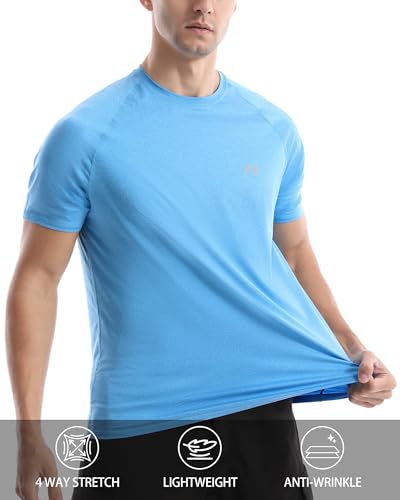 UPF 50+ Swim Shirt for Men - Quick Dry Short Sleeve Rash Guard - Large / Light Flowers Grayish Blue
